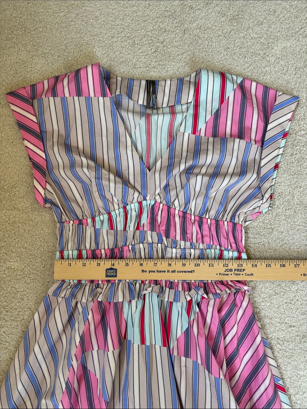 Anthropologie Vneck Striped Stretch Mini Dress Beach Travel College Womens Small - Picture 12 of 16